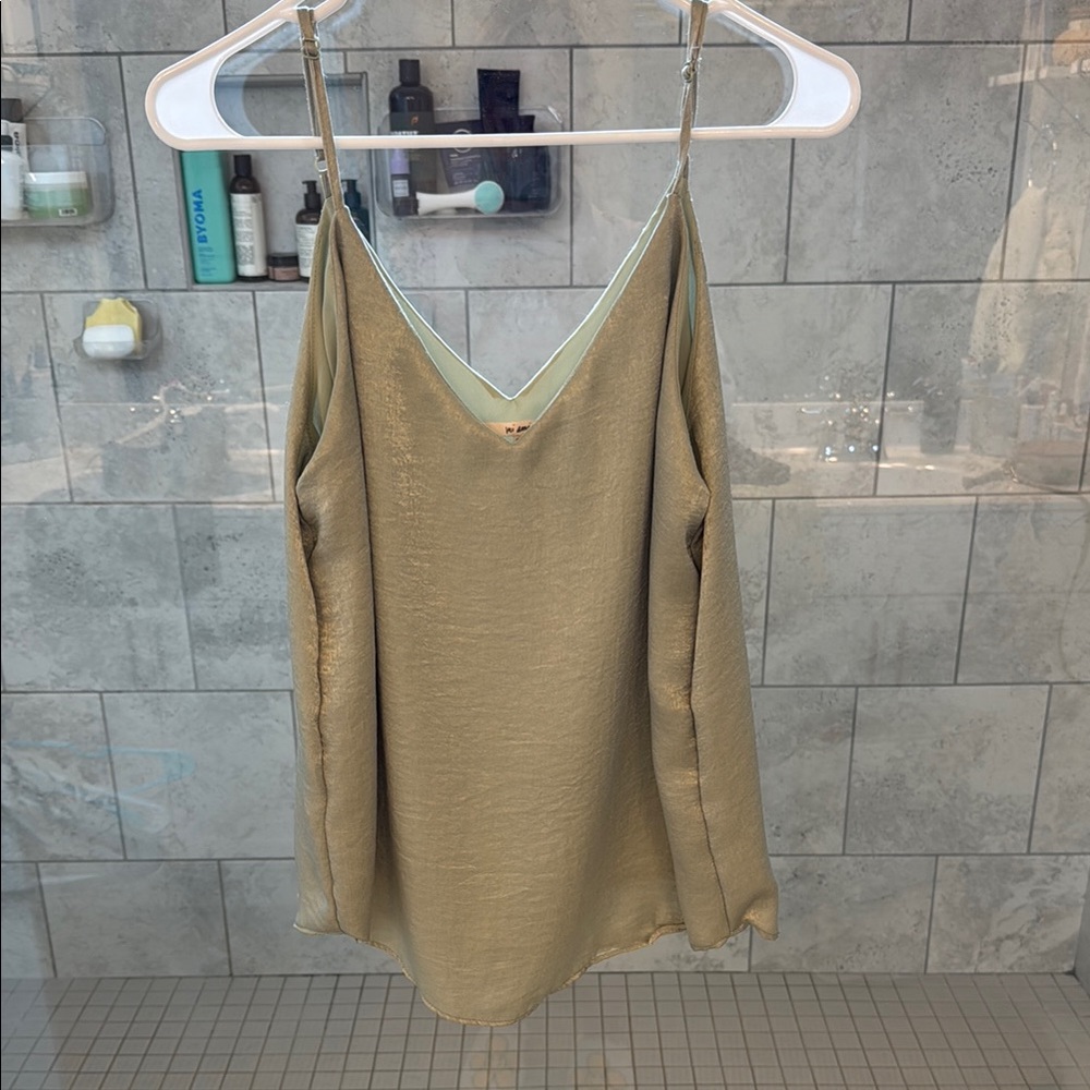 Elegant Olive Silk V-Neck Top